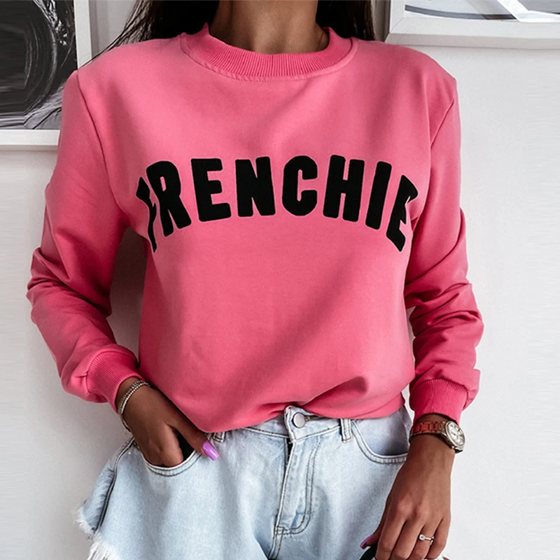 

Round Neck Letter Print Women Spring Autumn Blouse Casaul Pullover Long Sleeve Loose Tops Elegant Femme Streetwear Shirt Blusa
