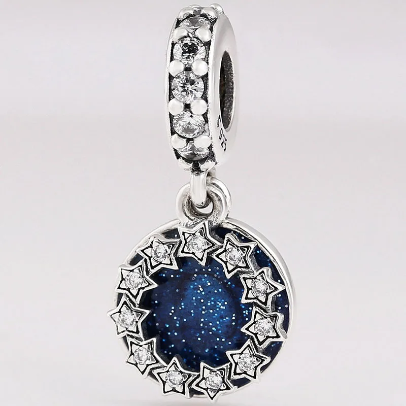 

100% 925 Sterling Silver Charm New Blue Star Pendant For Valentine's Day Fit Pandora Women Bracelet & Necklace Diy Jewelry