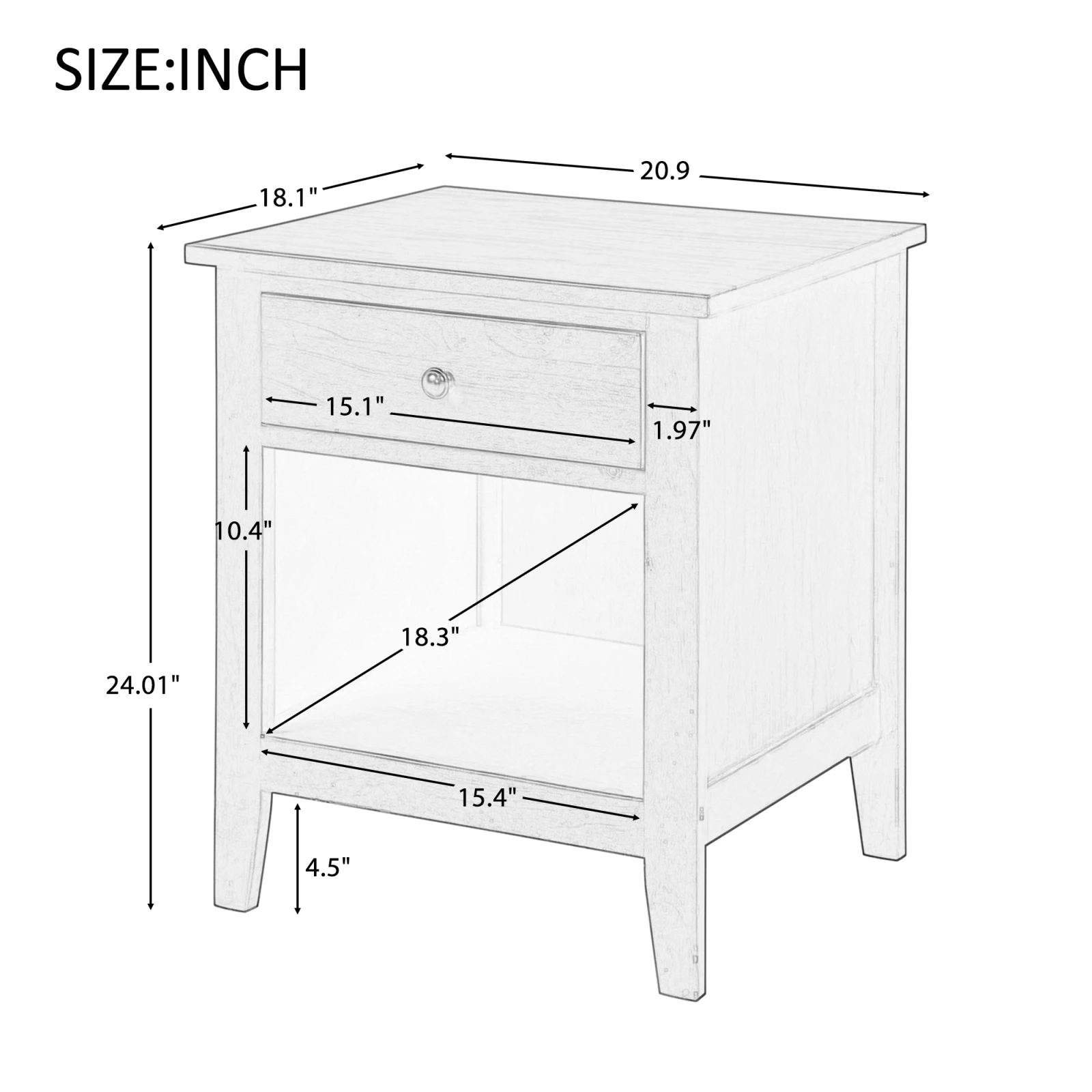 

Classic Style U Style 1 Drawer Nightstand Solid Wood Traditional Design Bedroom Furnitures House Container Wooden Nightstand