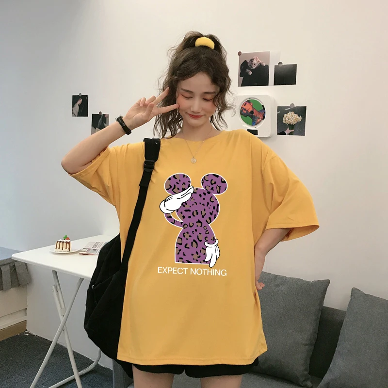 

Summer Clothes For Women Leopard Cartoon Mouse Tops Tee Short Sleeve Fashion Loose Plus Size T Shirts Casual Oversized Tshirts
