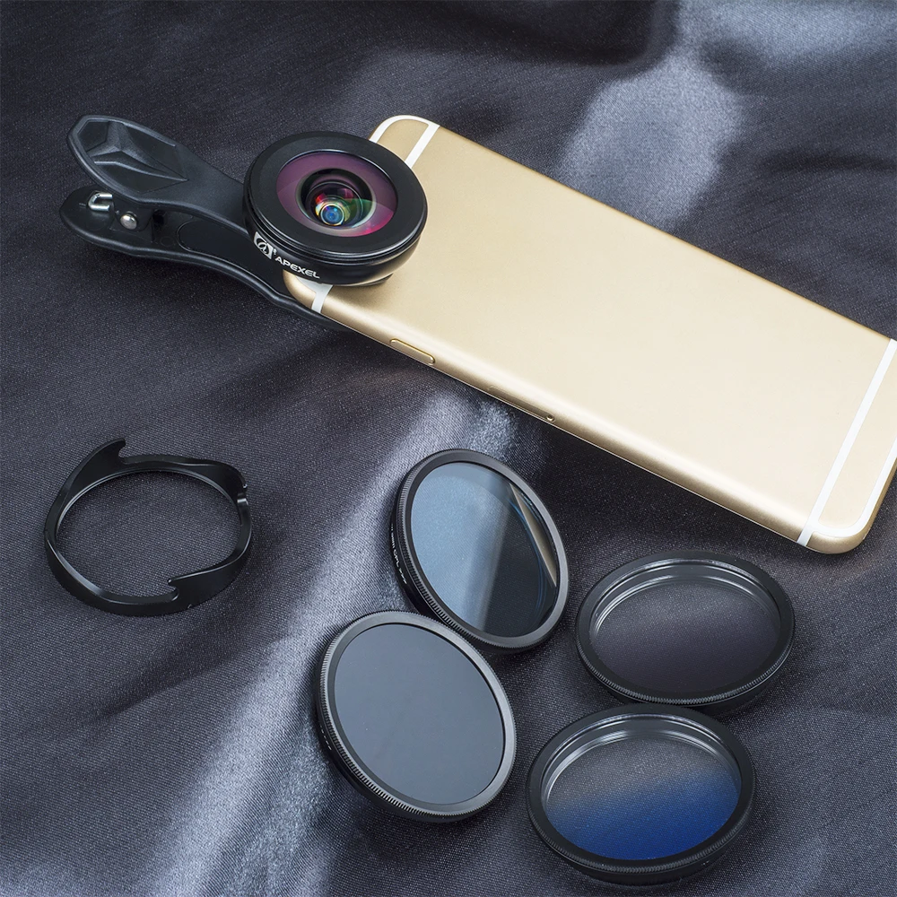 

APEXEL phone camera lens kit HD professional wide angle/macro lens with grad filter CPL ND filter for android ios smartphone