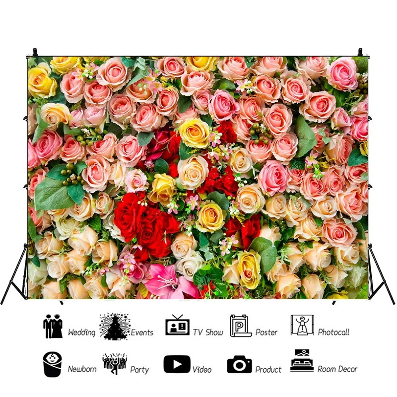 Виниловый фон для портретной фотосъемки с различными розами цветами стеной |