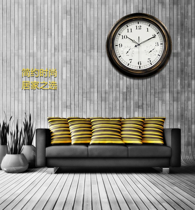 

18 Inch Outdoor Large Wall Clocks Retro Metal Waterproof Silent Wall Watch Swimming Pool Clocks Thermometer Living Room Decor
