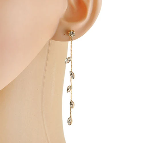 Женские модные элегантные длинные серьги Стразы линейные в виде веток из листьев