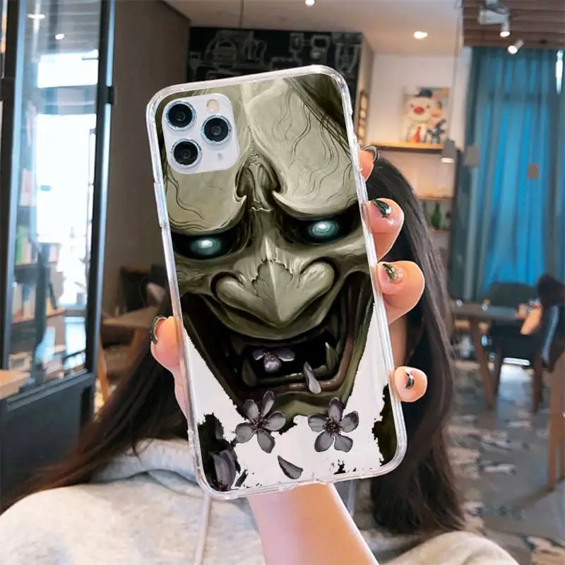 

Japan samurai oni mask horror art Phone Case Transparent for iPhone 6 7 8 11 12 s mini pro X XS XR MAX Plus cover funda shell