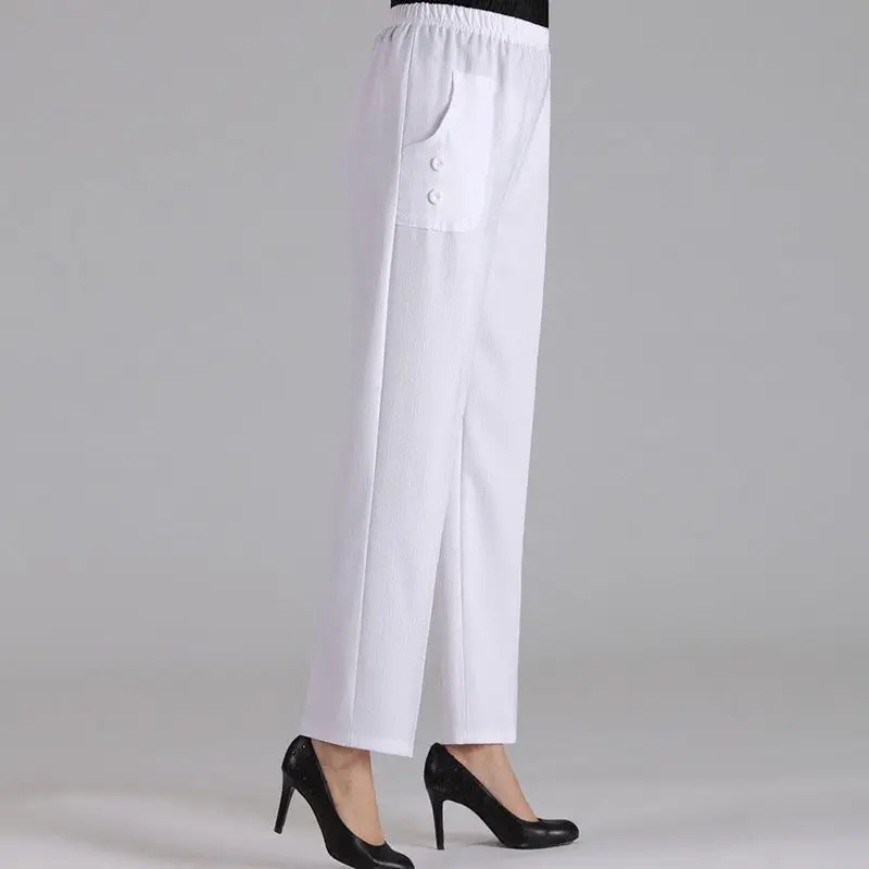 Брюки женские для среднего возраста свободные хлопково-льняные прямые штаны