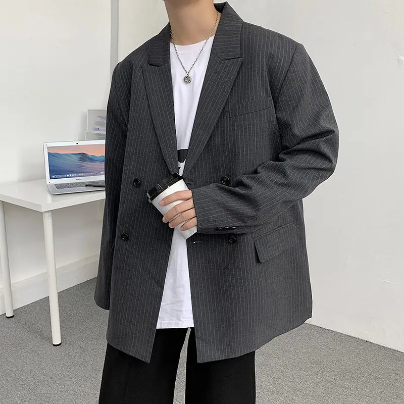 

Men's casual suits 2020 autumn and winter new handsome loose striped jacket young people personality fashion trend clothing