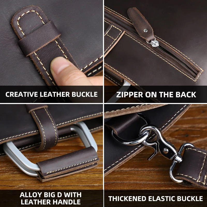 Classic Genuine Leather 13.5'' Computer Briefcase Portable Men Hand Business Bag Retro Shoulder Bags For Male