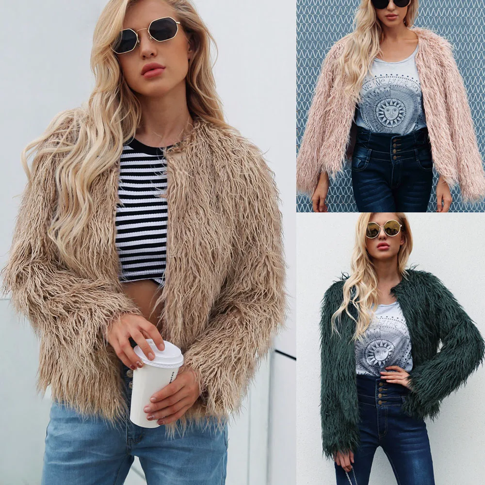 HEFLASHOR меховое пальто для женщин пушистая теплая верхняя одежда с длинным рукавом