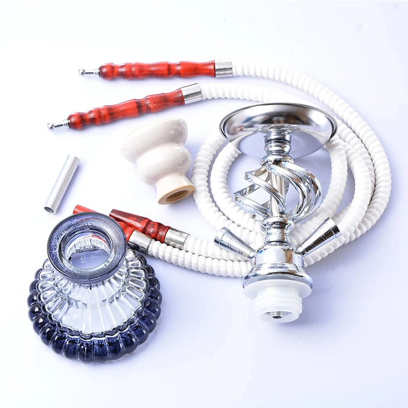

Glass hookah set with ceramic hookah bowl, artificial leather hose, metal charcoal pliers, accessories Chicha Narguile Sheesha