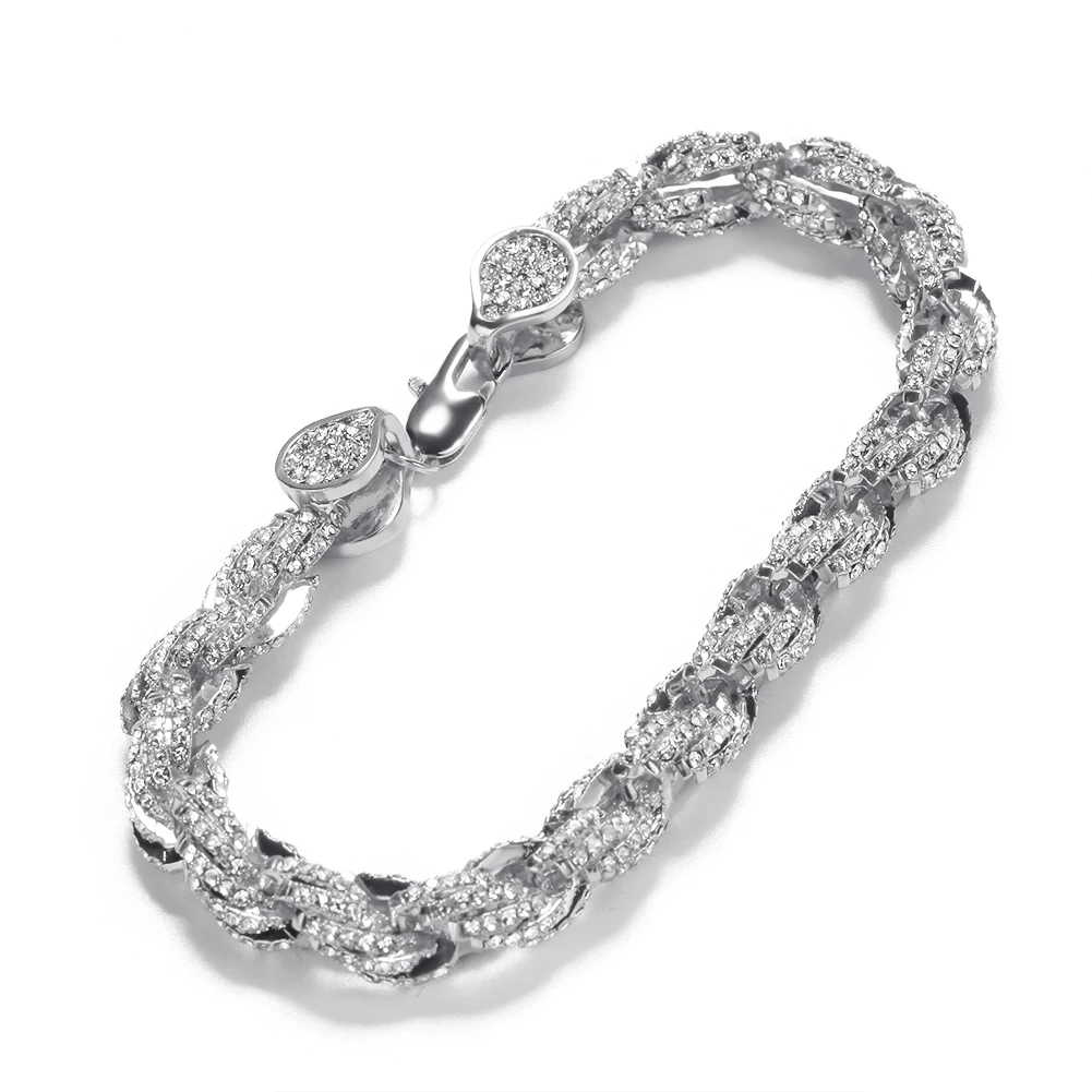 Хип-хоп золотой тон для мужчин s Bling Iced Rope браслет покрытый высоким качеством женский мужской браслет-цепочка для вечерние подарки