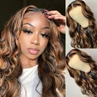 Парик Омбре из медового блондинка на сетке спереди, волнистые бразильские волосы без повреждений, парики из натуральных волос с предварительно выщипанными 180 коричневыми прямыми волнистыми T-образными частями, парик на сетке