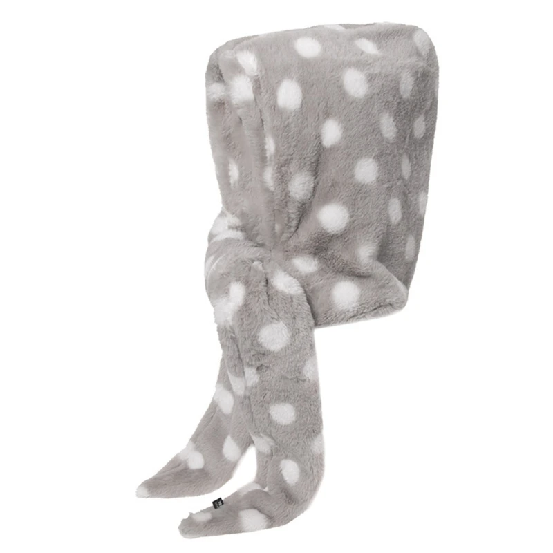 

Winter 2 In 1 Fluffy Plush Warm Hooded Long Scarf Hat Animal Print Earflap Cap X5XA