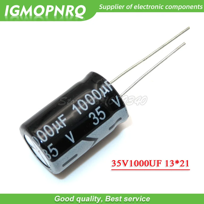 10 шт. 35V1000UF 13*21 мм 1000 мкФ 35В 13*21 Алюминий электролитический конденсатор с алюминиевой крышкой
