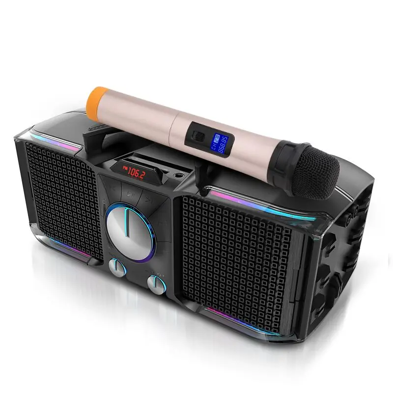 

Bluetooth speaker portable outdoor subwoofer high volume home KTV wireless microphone speaker FM radio function support TF/USB