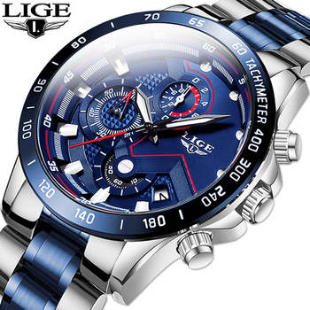 2020 LIGE New Fashion Mens Watches with Stainless Steel Top Brand Luxury Sports Chronograph Quartz Watch Men Relogio Masculino-36705