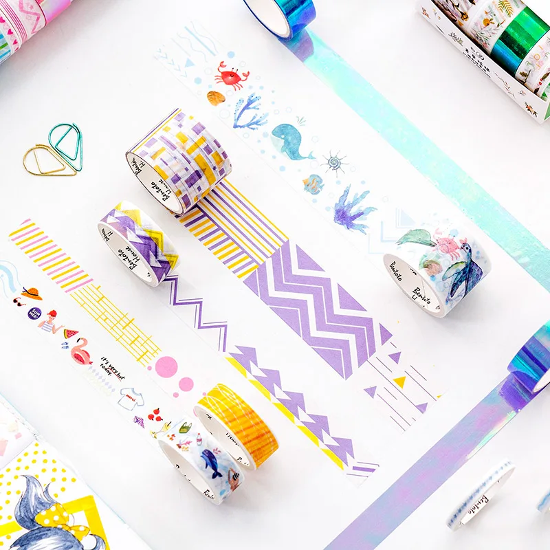 6 шт. Фэнтези океан лес цветок кошки Лазерная позолота декоративные из рисовой