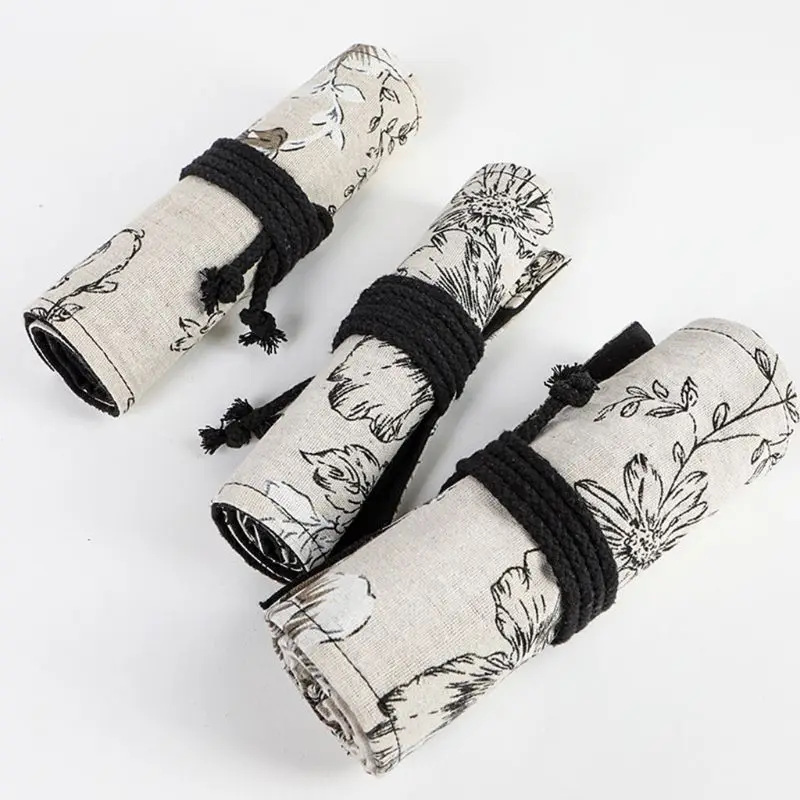 

Peony 12/24/36/48/72 Holes Canvas Roll Pen Curtain Pencil Bag Case Makeup Wrap DXAB