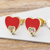 hot sale 3 colors heart evil eye stud earrings classic fashion rock punk top quality copper cz rainbow jewelry gift for women