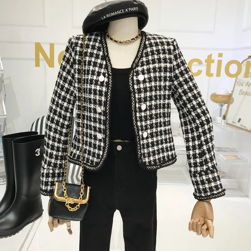 

Винтажный осенне-зимний 2020 однобортный твидовый пиджак Короткое шерстяное пальто женское тонкое пальто с длинным рукавом Корейская верхня...