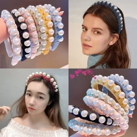 vintage pearl headband women sweet hair accessories korean hand woven bow headband 2021 new and popular headwear