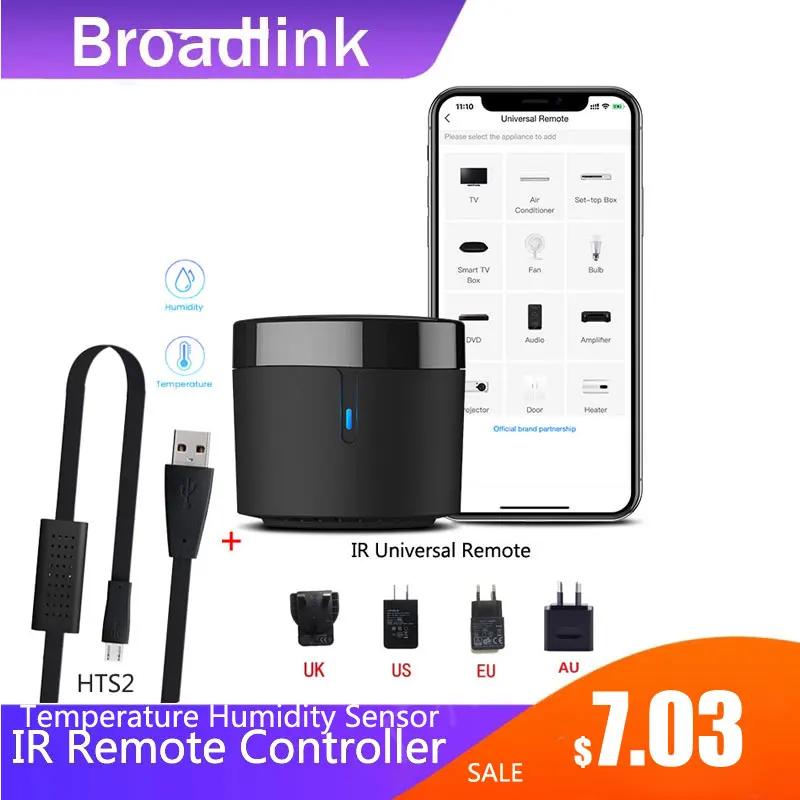 

Broadlink RM4mini/RM4C MIN WiFi IR Remote Controller for Air conditioning TV set-top Box Temperature Humidity Sensor HTS2 Alexa