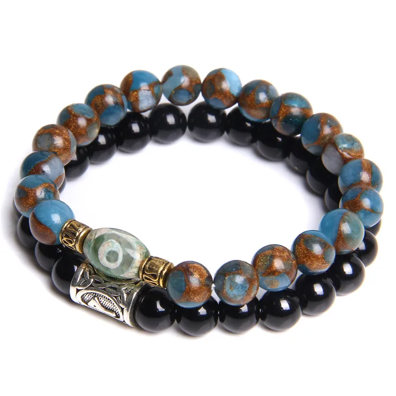 2 пары браслетов мужской модный старинный Dzi Агаты браслет для женщин синий