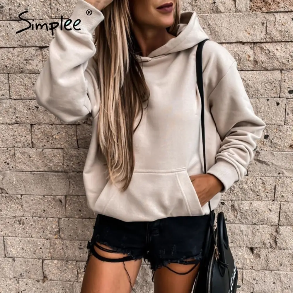 Simplee Pink Hoodie Sweatshirt women Long sleeve casual Kpop clothes Female hoodie autumn winter Pullover Fashion sweatshirt New | Женская