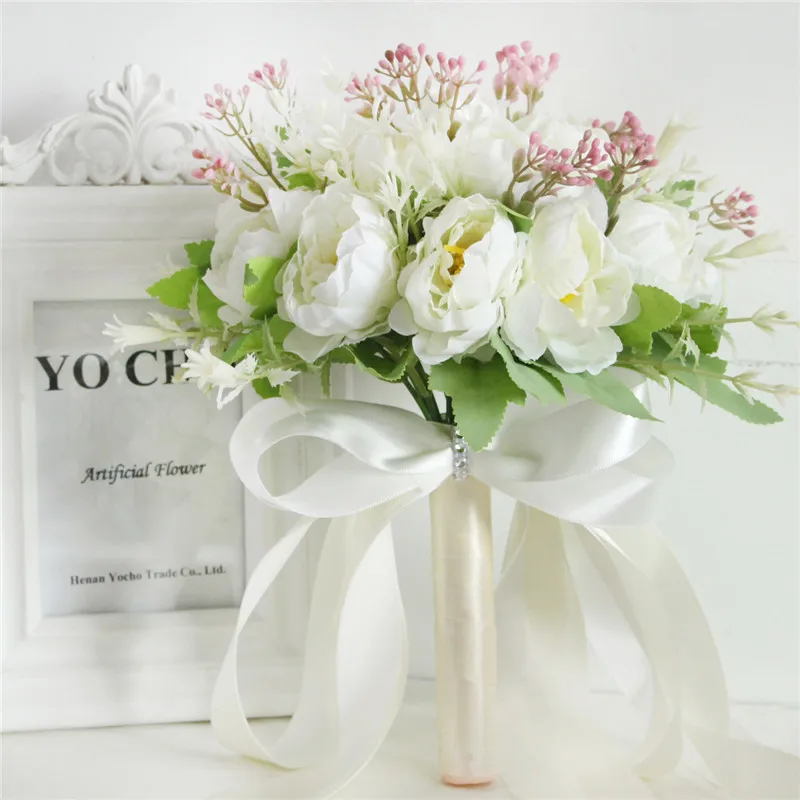 Type 3 white YO CHO шелковые розы свадебный букет для подружек невесты свадебные букеты белые розовые Искусственные цветы Свадебные принадлежности украшение дома - Цвет: Type 3 white