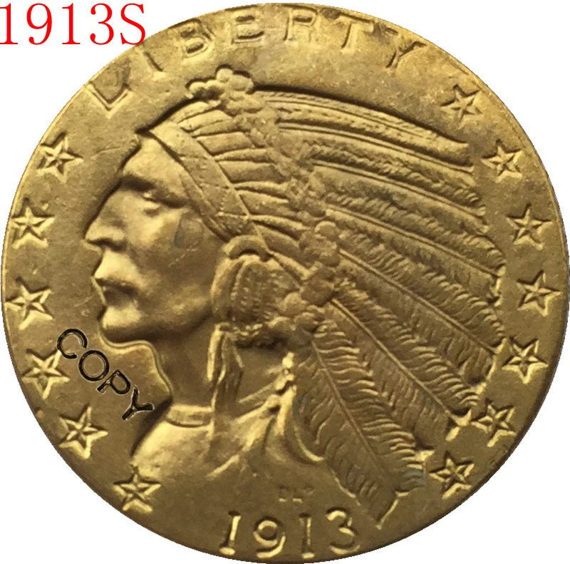 

24-K gold plated 1913-S $5 GOLD Indian Half Eagle Coin Copy