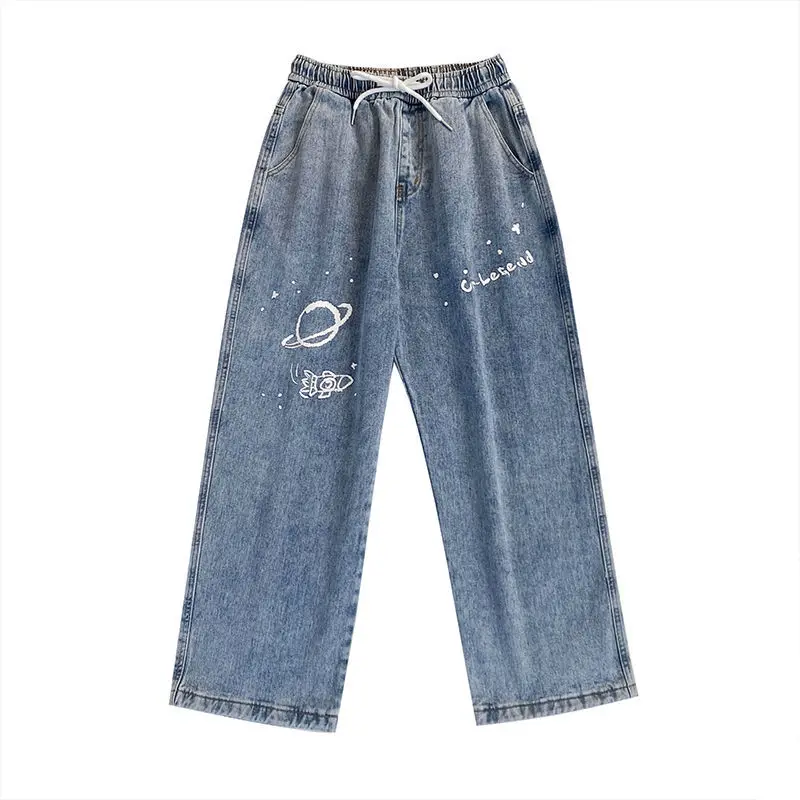 

Summer light color jeans women's high waist 2021 new spring and autumn loose straight tube daddy wide leg pants