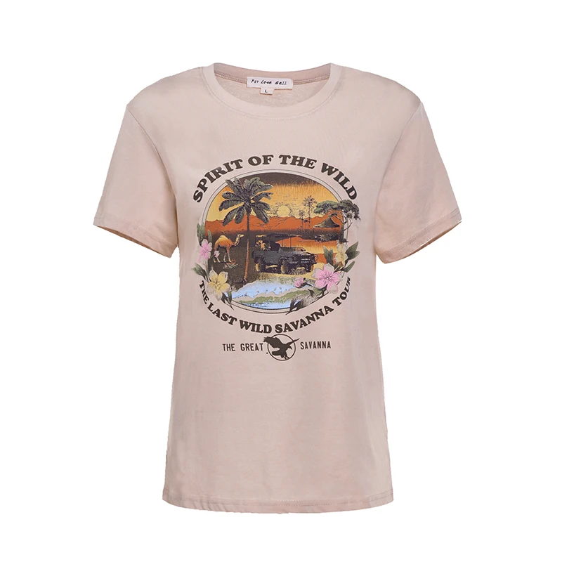 Everkaki Boho chic Модные женские хлопковые топы с круглым вырезом и принтом деревьев футболка с буквами женская футболка с коротким рукавом женский топ