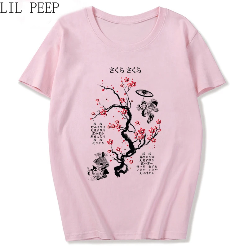 

Ink Painting Cherry Blossom T Shirt For Women Plus Size Xs-xl Casual Kawaii Vintage Aesthetic Grunge Summer T-shirt