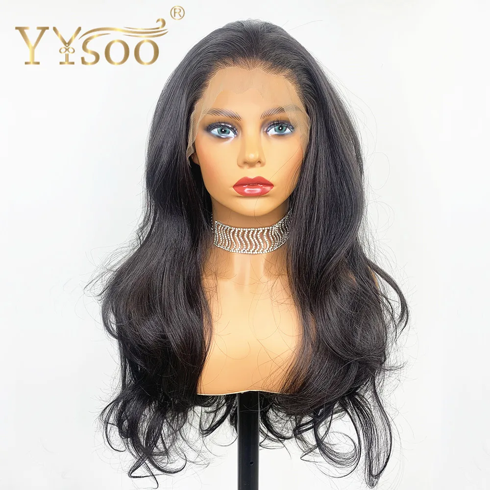YYsoo Long 13x4 Lace Front Synthetic Wig Futura Wavy Japan Heat Resistant Hair Fiber Black Synthetic Lace Wig for Black Women