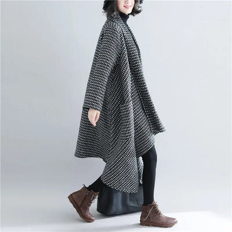 Irregular Windbreaker Women 2020 New Spring Autumn Lattice Thickened Large Size Long Cardigan Jacket Oversized Sweater Coat r175 |