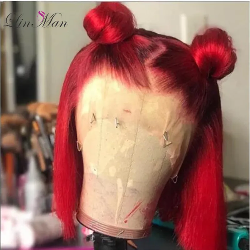 Lace Part Human Hair Wigs Short Bob Wigs 150% Brazilian Human Hair Wig Blue Red T-Part Lace Frontal Wigs For Black Women