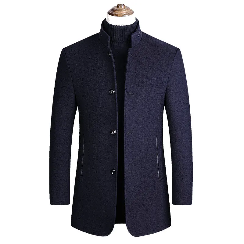 Men's Long Warm Fleece Lined Coat Wool Blends High Quality Single Breasted Trench for Men Autumn Winter Jacket |