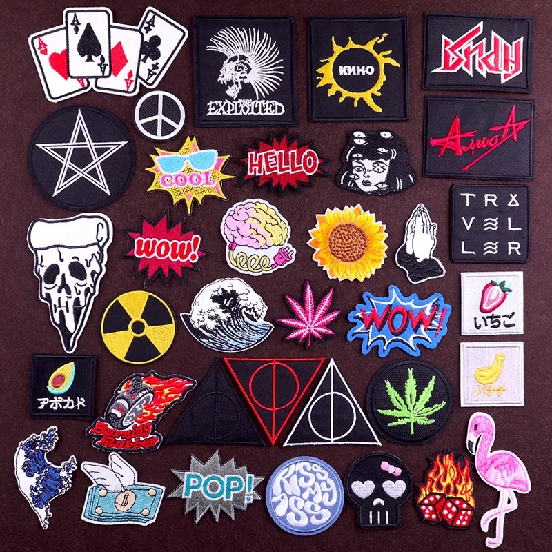 Нашивки с вышивкой сделай сам в стиле панк для одежды патчи помощью утюга и букв