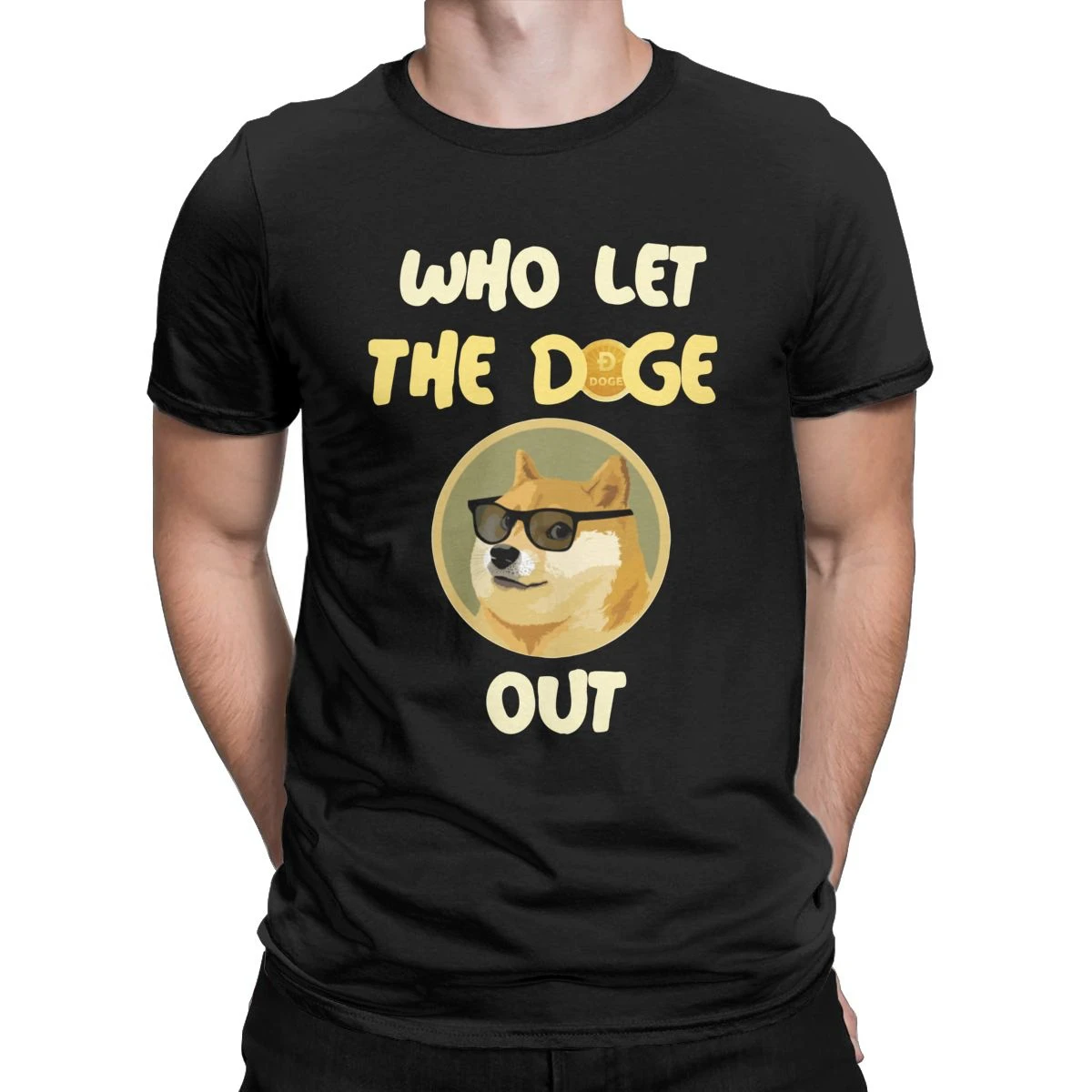 Футболка с надписью Who Let The Doge Out Dogecoin To Moon криптокриптовалюта для мужчин 100% хлопок