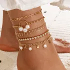 Браслеты на ногу DIEZI Многослойные женские, простые милые корейские анклеты на лодыжке в богемном стиле с имитацией жемчуга и бусинами, ювелирные украшения для лета