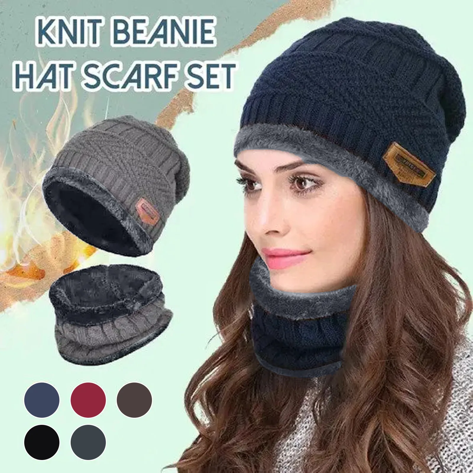 

Unisex Winter Solid Color Thermal Plush Hat Scarf Outdoor Cycling Windproof Dust Proof Adjustable Hedging Cap Two-piece Suit