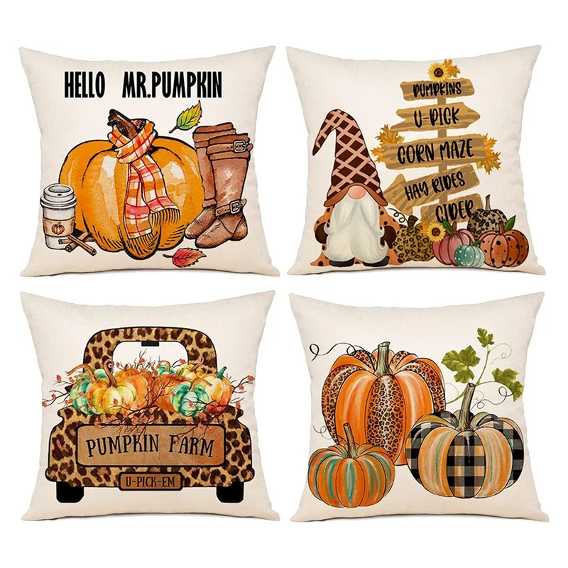 

Fall Pillow Covers 18X18 Set Of 4 Fall Decor For Home Outdoor Decorative Throw Pillows Farmhouse Thanksgiving For Couch