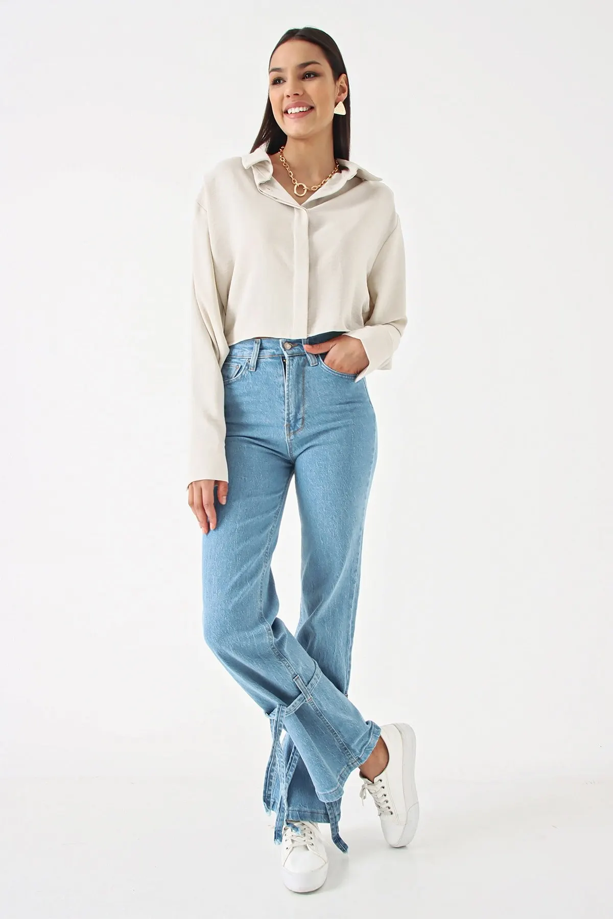 

Women Cream arm detail shirt