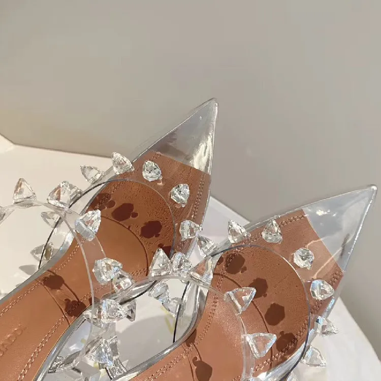 2021 Star style Rivet Transparent PVC Cup Heeled Women Sandals Fashion Stiletto High heels Summmer Shoes Female Pumps #SJPAE-353