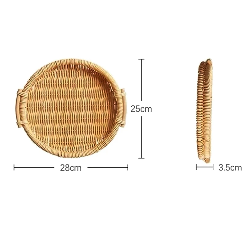 Круглые подносы из ротанга ручной работы с ручками для хранения еды напитков или
