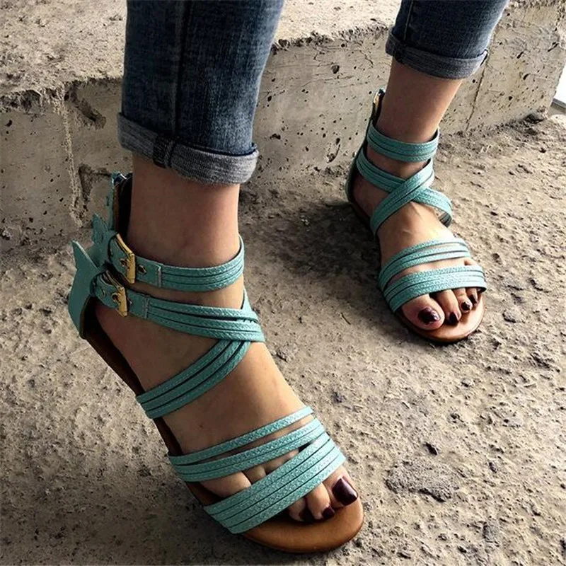 

Сандалии женские в римском стиле, плоская подошва, Повседневная Удобная обувь на платформе, пляжные шлепанцы, большие размеры