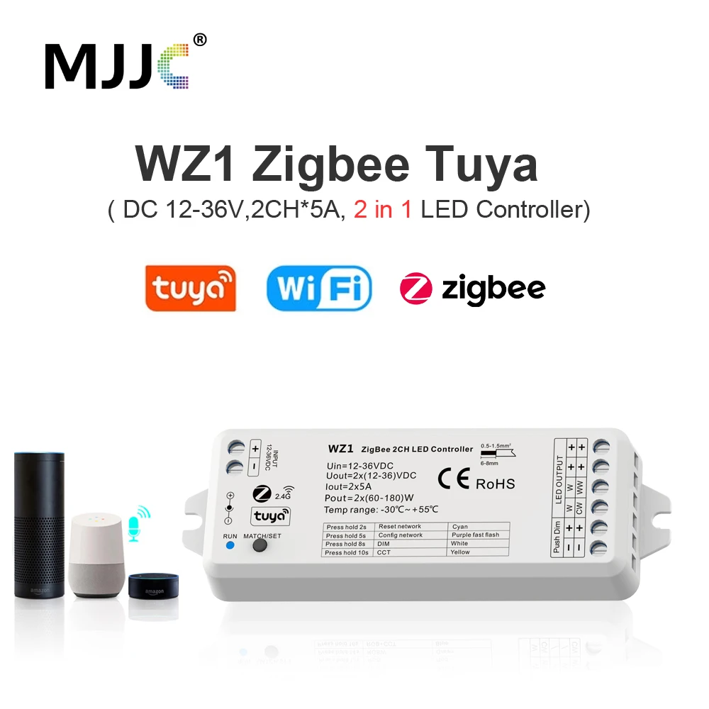 Tuya Zigbee Dimmer LED Switch 12V 24V 36V DC 2CH Wireless RF 2.4G Remote WIFI Smart Life CCT WW CW Strip Controller WZ1 Dimer