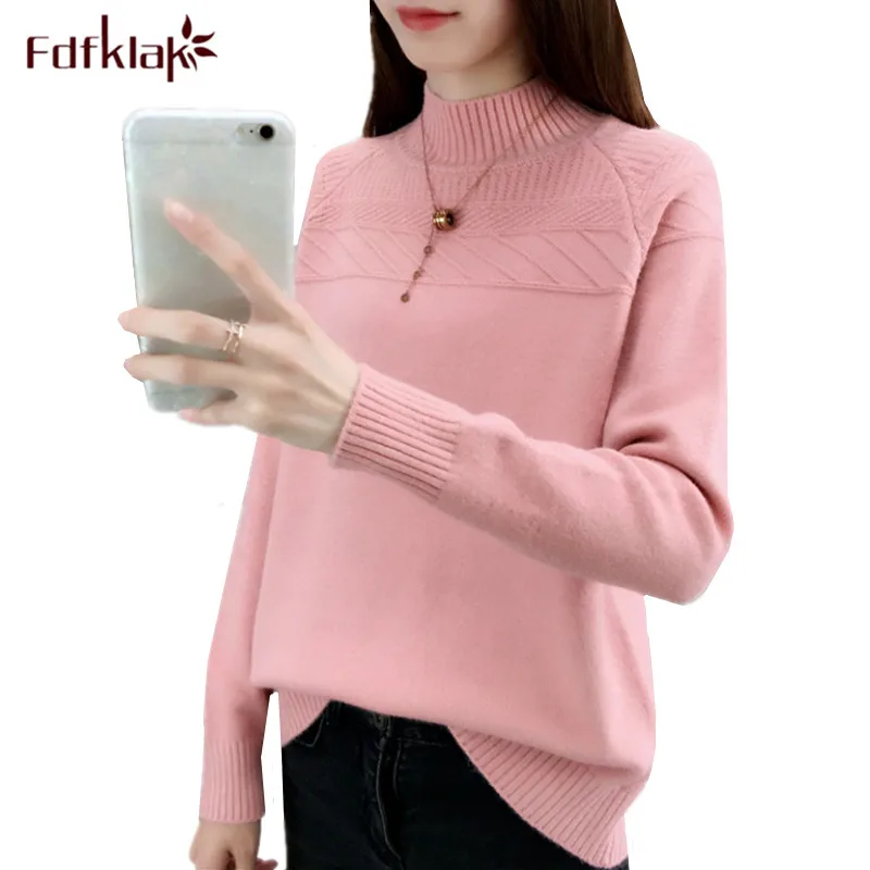 

Fdfklak Half turtleneck warm sweater women autumn winter pullover female knitted top bottoming women's sweaters pull femme
