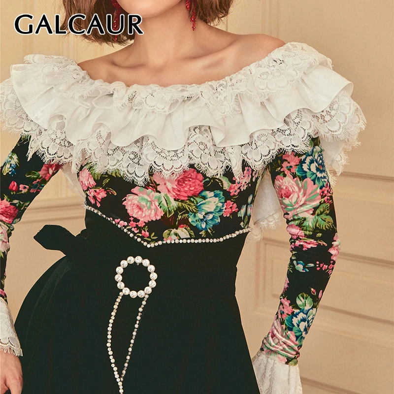 GALCAUR корейский стиль лоскутные цветные рубашки с кружевным принтом для женщин