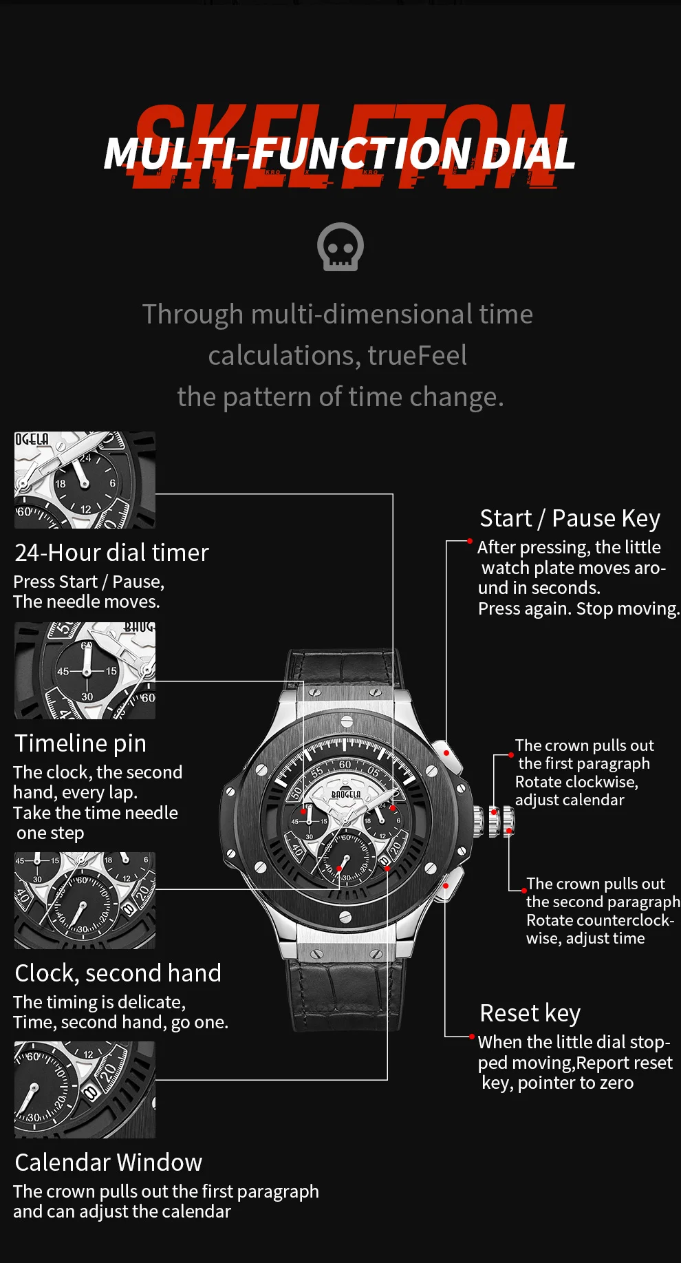 BAOGELA hommes montres hommes horloge de люкс, брендовый кварцевый спортивный montre Rose chronographe mode montre-браслет pour hommes1910